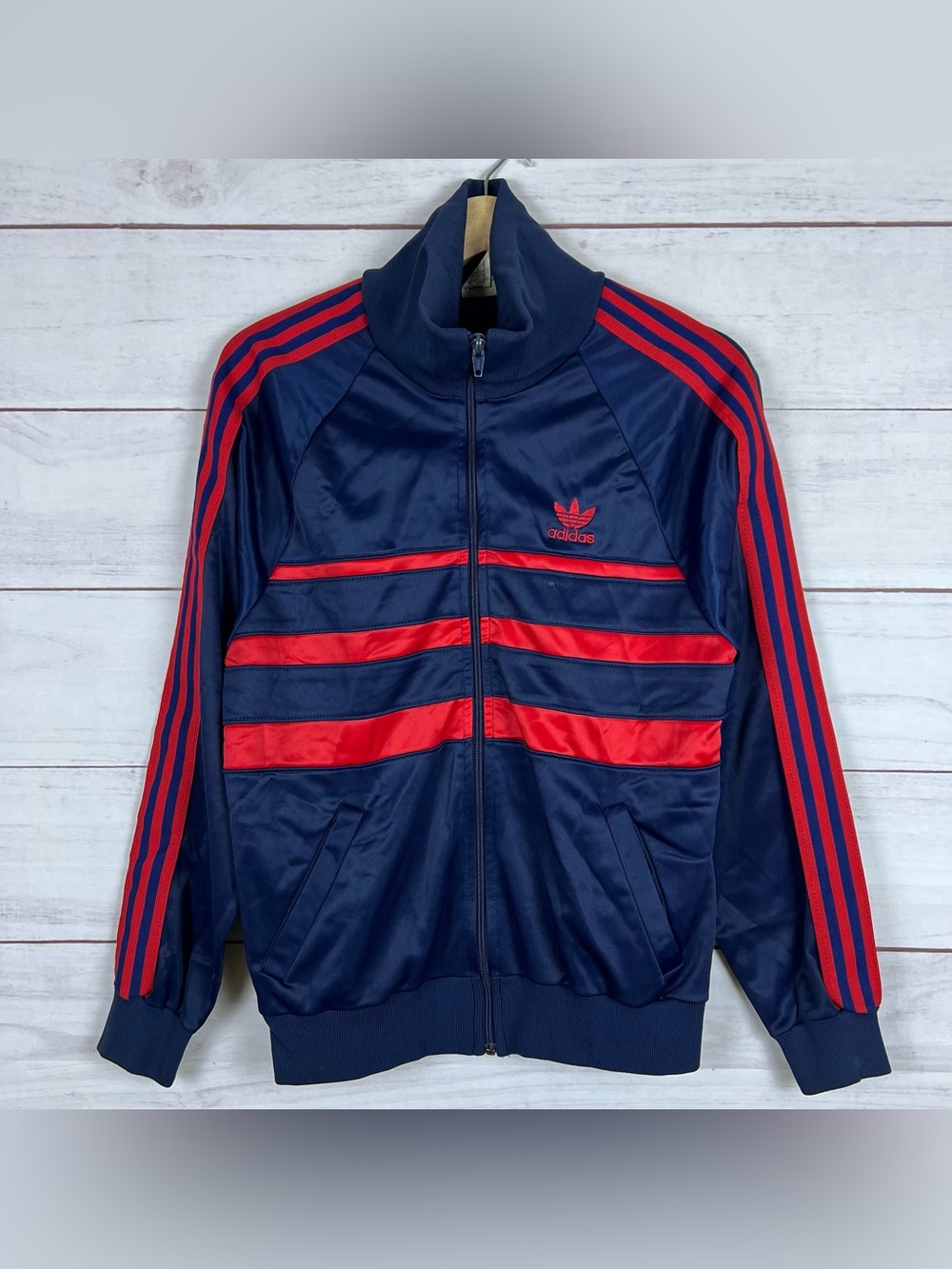 Vintage Adidas Track Jacket Size Small Navy Red 3 Stripes 80s 70s